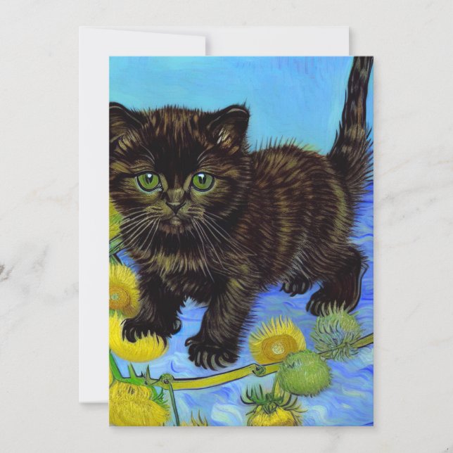 Anúncio Gato de estilo Van Gogh com Sunflower (Frente)