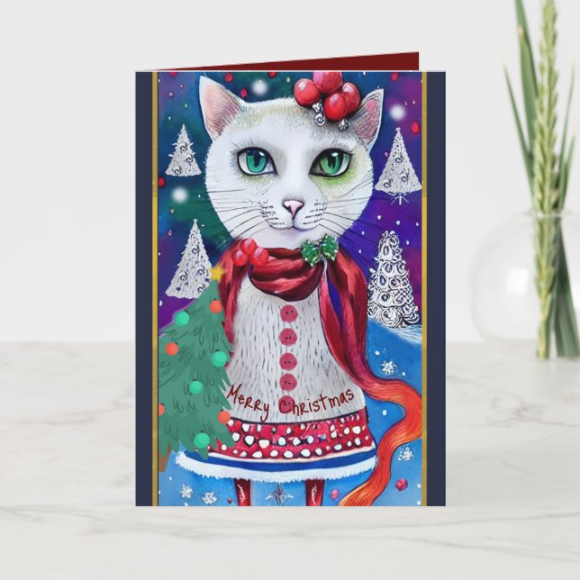Anúncio Gato de Natal bonito com texto personalizado (Frente)