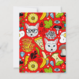 Anúncio Gato e ovo em vermelho