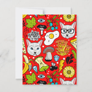 Anúncio Gato e ovo em vermelho