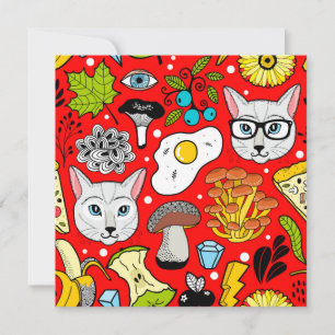 Anúncio Gato e ovo em vermelho