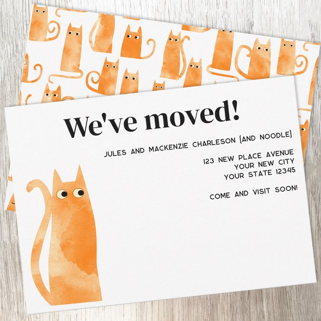 Anúncio Gato Laranja Movendo Nova Casa (Personalized orange cat watercolor moving new home change of address announcement card)