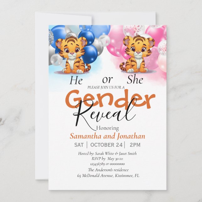 Anúncio Gênero do chá de fraldas Revela Balões Cor-de-Rosa (Frente)