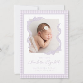 Anúncio Gingham Bow Photo Birth Announcement