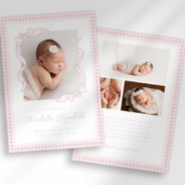 Anúncio Gingham Bow Photo Birth Announcement