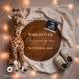 Anúncio  giraffe baby reveal pregnancy announcement card