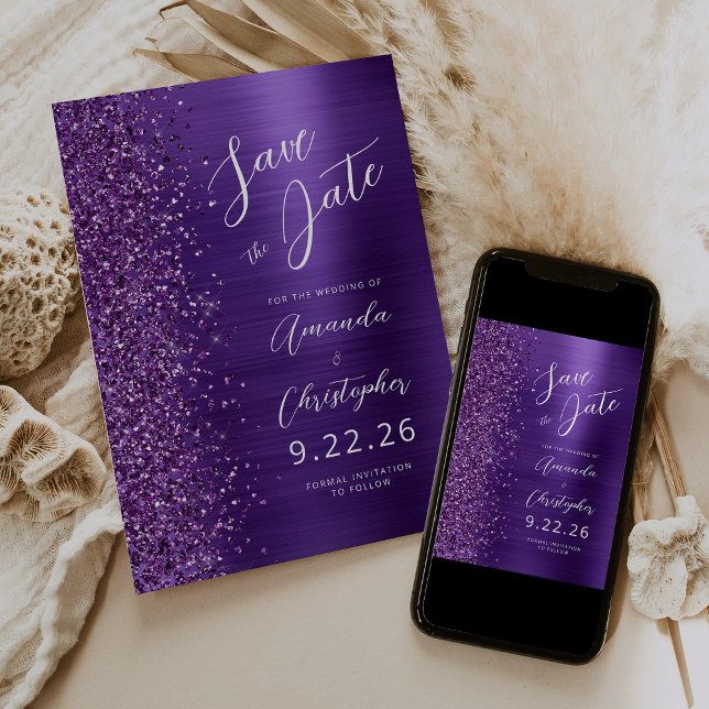 Anúncio Glam Roxo Metalizado Script Salve a Data (Criador carregado)