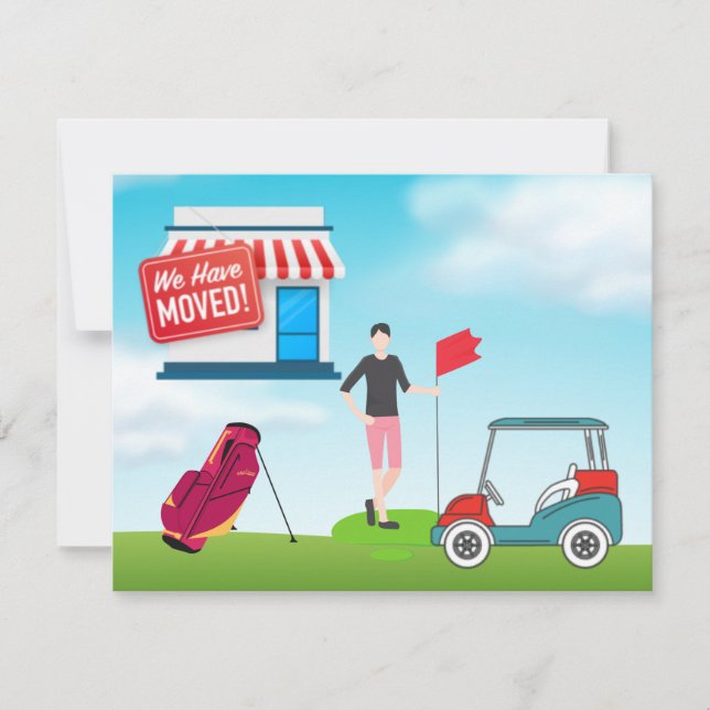 Anúncio Golfer, movemos-nos com carrinho de golfe e saco (Frente)
