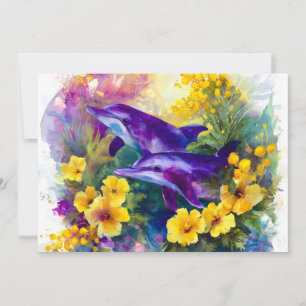 Anúncio Golfinhos do Oceano em Aquarela Flores Tropicais