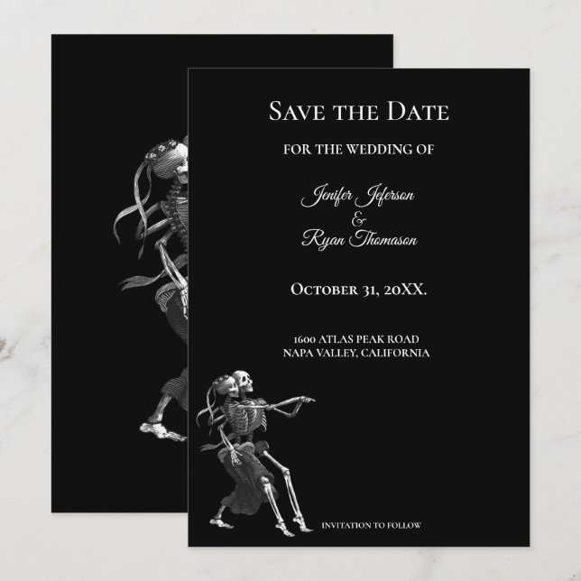 Anúncio Gothic halloween wedding save the date invitation (Frente/Verso)