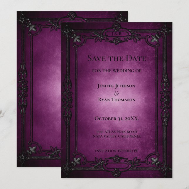 Anúncio Gothic halloween wedding save the date invitation (Frente/Verso)