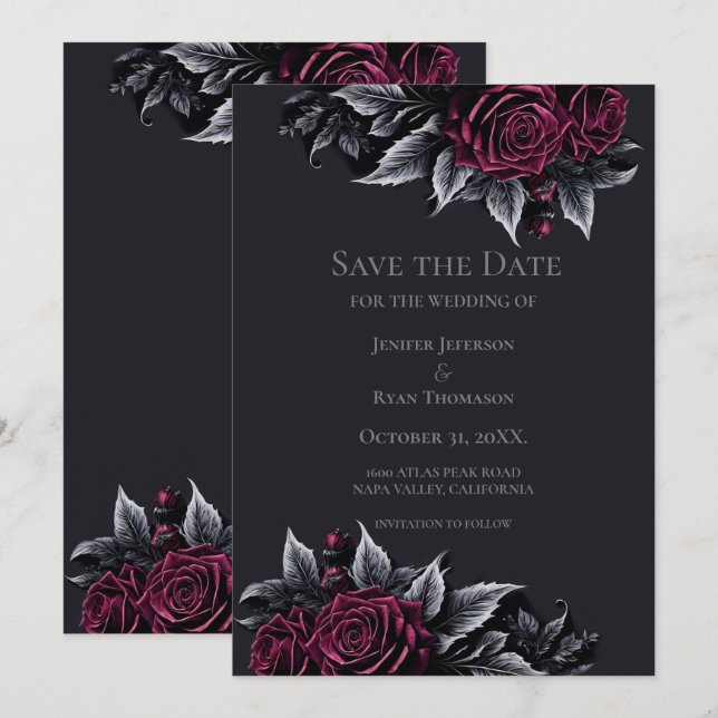 Anúncio Gothic halloween wedding save the date invitation (Frente/Verso)