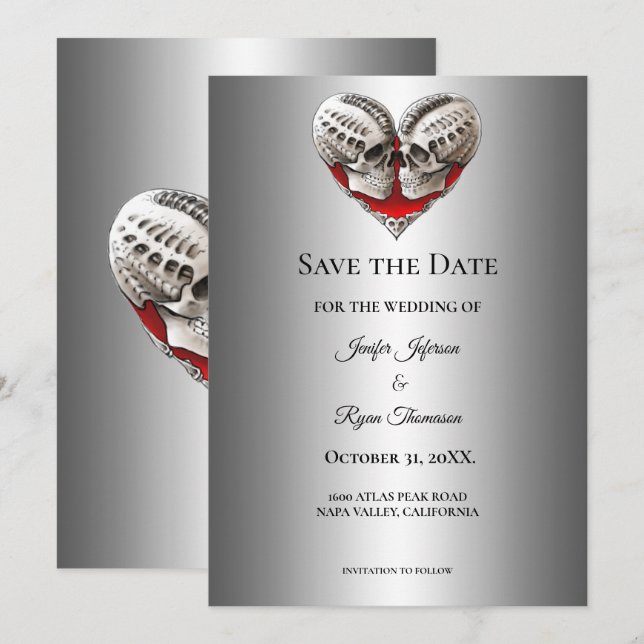 Anúncio Gothic halloween wedding save the date invitation (Frente/Verso)