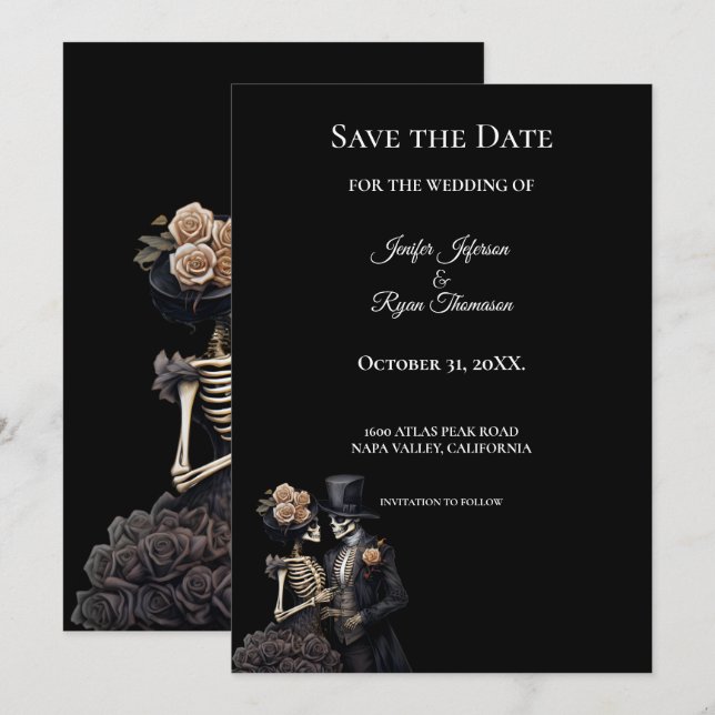 Anúncio Gothic halloween wedding save the date invitation (Frente/Verso)