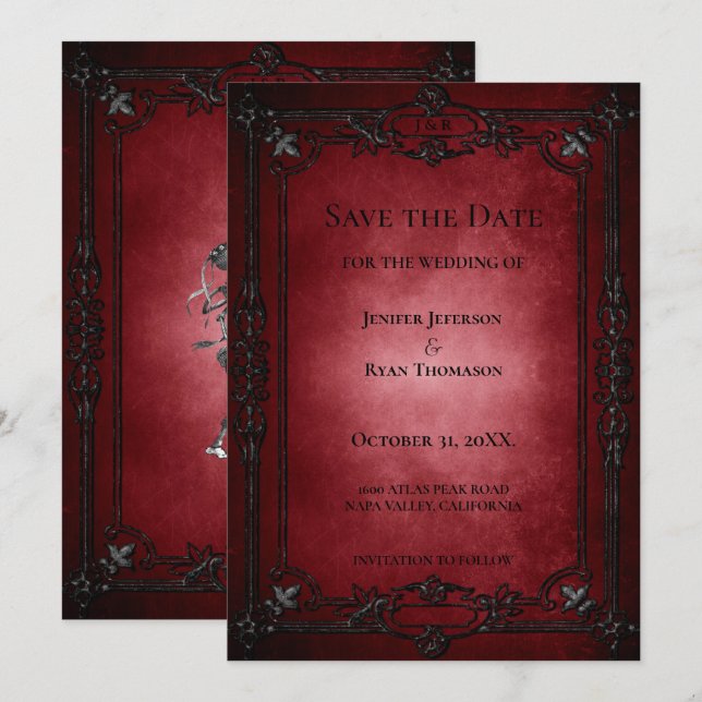 Anúncio Gothic halloween wedding save the date invitation (Frente/Verso)