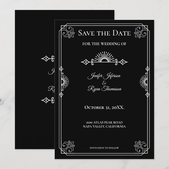 Anúncio Gothic halloween wedding save the date invitation (Frente/Verso)