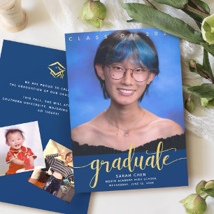 Anúncio Graduação 3 marinho fotográfico moderno dourado gu