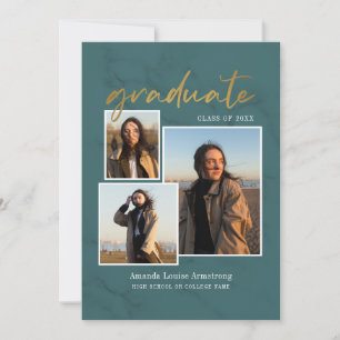 Anúncio Graduação 4 Colagem de Fotos Script Green Marble