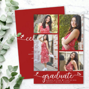Anúncio Graduação 4 Foto Moderna Caligrafia Vermelho