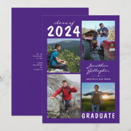 Anúncio Graduação 4 Foto Nome manuscrito | Branco roxo
