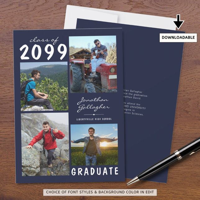 Anúncio Graduação 4 Foto Nome manuscrito | Marinho e branc (Criador carregado)