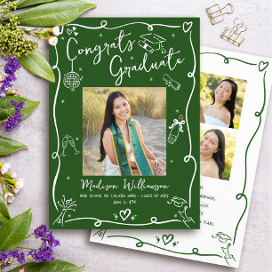 Anúncio Graduação 4 Fotos Desenhos à Mão Verde Branco