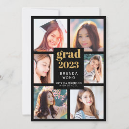 Anúncio Graduação 6 Colagem de Fotos Dourada Script Branco