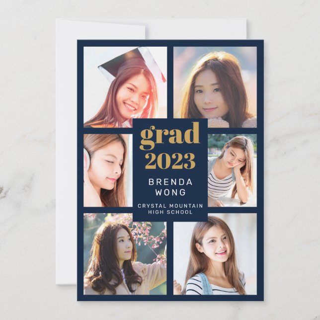 Anúncio Graduação 6 Colagem de Fotos Dourada White Script  (Frente)