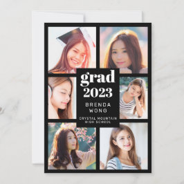 Anúncio Graduação 6 Colagem de Fotos White Script Preto