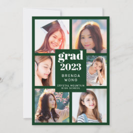 Anúncio Graduação 6 Colagem de Fotos White Script Verde