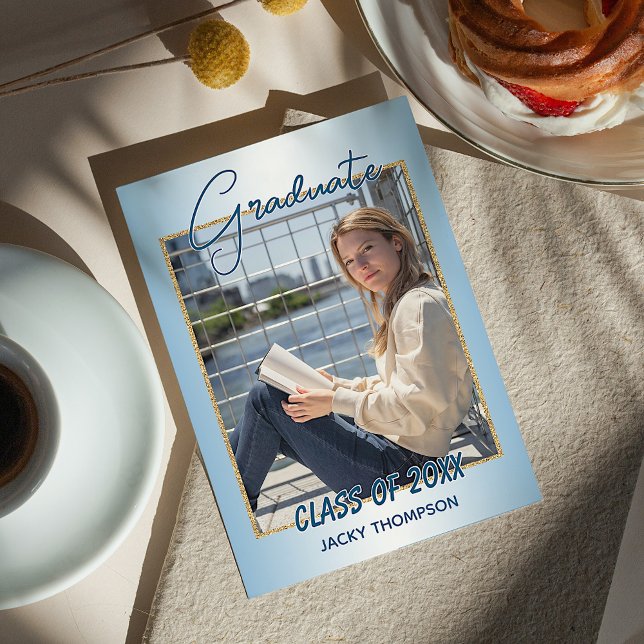 Anúncio Graduação Azul Claro Brilhante Faux (Criador carregado)