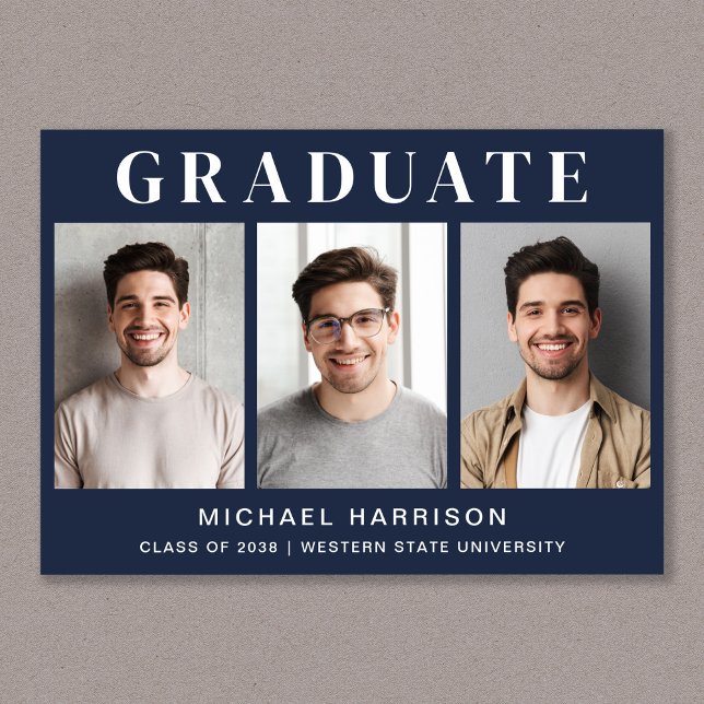 Anúncio Graduação Azul com Foto Simples 3 (Cherish the milestone: share your graduate's achievement with a custom photo graduation announcement)