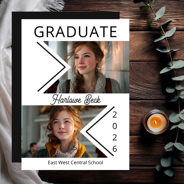 Anúncio Graduação com Foto de Chevron Duplo Moderno 2026 (Unique Modern Double Chevron Photo Graduation 2026 Announcement Card - Print | Digital)