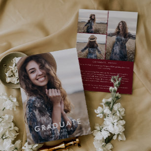 Anúncio Graduação da Colagem de Fotos Chic Red Message