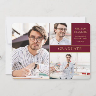 Anúncio Graduação da Colagem de Fotos do Formando Burgundy