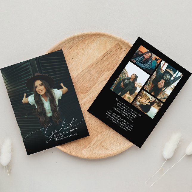 Anúncio Graduação da Colagem de Fotos Preta de Script Româ (Criador carregado)