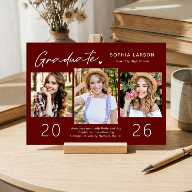 Anúncio Graduação da Colagem de Fotos Vermelha 3 Simples B (Criador carregado)