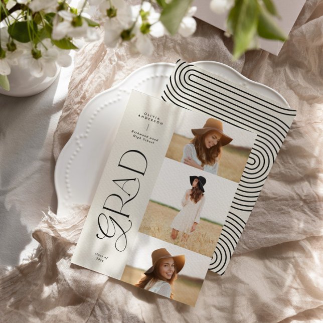 Anúncio Graduação de 3 fotos em branco preto moderno e geo (Criador carregado)