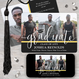 Anúncio Graduação de 4 Fotos em Preto e Dourado Script Mod