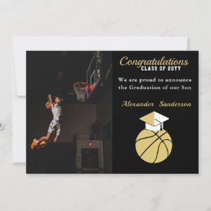 Anúncio Graduação de basquetebol negro e Dourado
