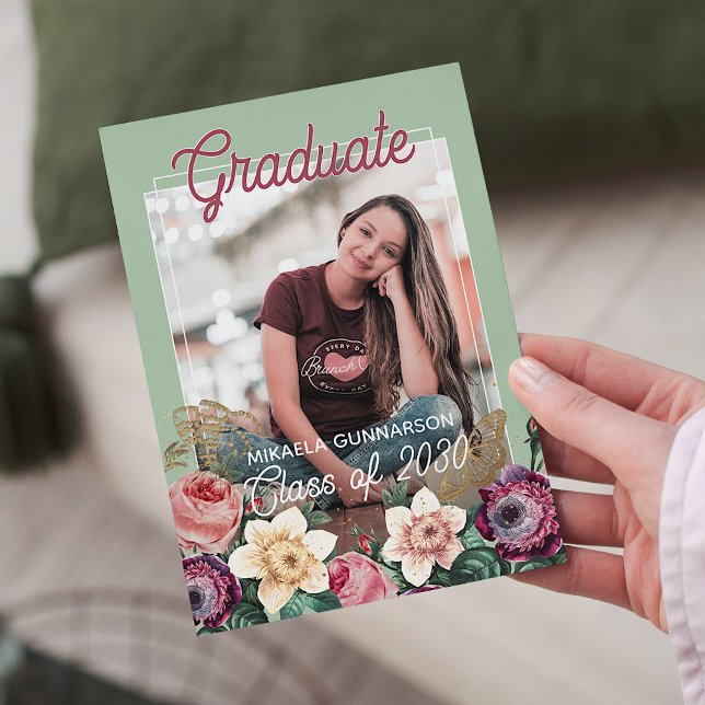 Anúncio Graduação de Boho Botânico bonito, Cor-de-Rosa, (Criador carregado)