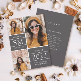 Anúncio Graduação de Cinzas de Colagem de Fotos do Monogra