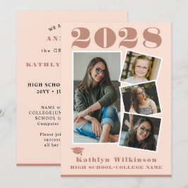 Anúncio Graduação de Colagem de Fotos com Script Rosa-Rosa