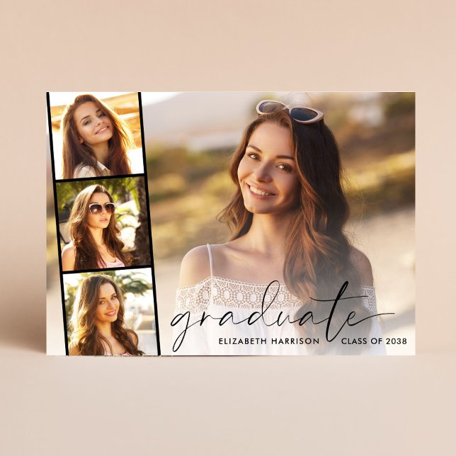 Anúncio Graduação de Colagem de Fotos de Script Moderno (Cherish the milestone: share your graduate's achievement with a custom photo graduation announcement)