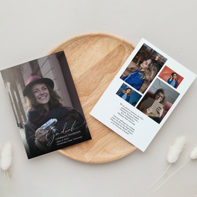 Anúncio Graduação de Colagem de Fotos de Script Simples (Criador carregado)