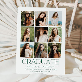 Anúncio Graduação de Colagem de Fotos Verde 9 em Grade Mod