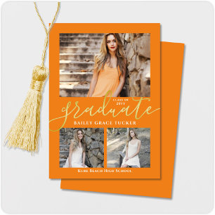 Anúncio Graduação de Colagem Laranja de 3 Fotos Elegante