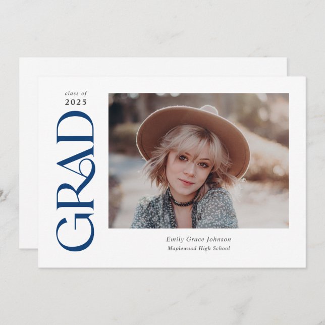 Anúncio Graduação de Duas Fotografias Blue Trendy Serif (Frente/Verso)