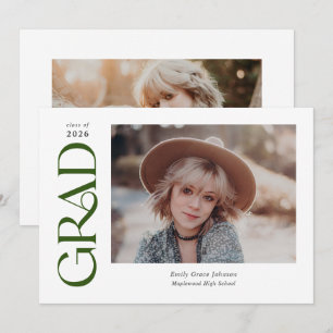 Anúncio Graduação de Duas Fotos em Verde Trendy Serif