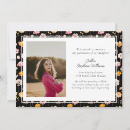 Anúncio Graduação de Flores Florais Negras Flores Selvagen